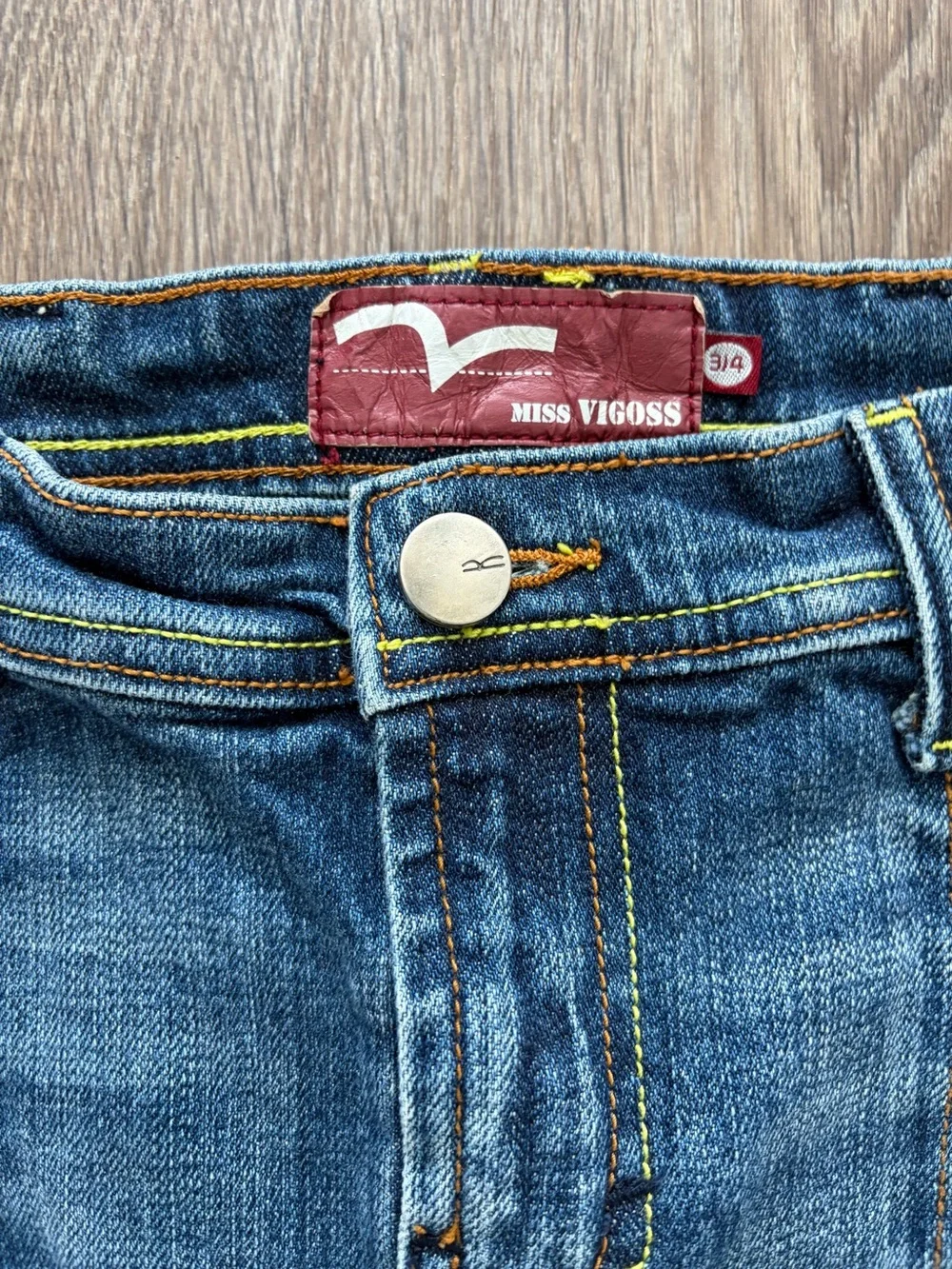 Y2K Miss Vigoss Denim Mini Skirt Jean Skirt Contrast Stitch Pocket Detail 3/4